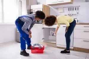 boys checking their kitchen sink